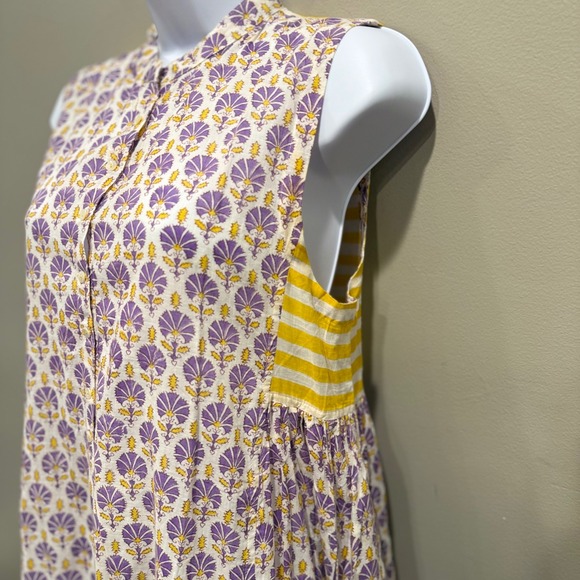 Ros Garden Sleeveless Floral Midi Dress Purple Yellow Stripe Sml Boho Feminine - Picture 5 of 12